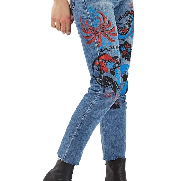 TOPSHOP Painted Straight leg Jeans - Picture 2 of 8